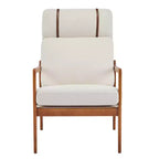 Fauteuil moderne du milieu du siècle, dossier haut, coussins inclus, 1 place, beige/gris clair, pieds en noyer