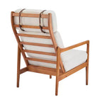 Fauteuil moderne du milieu du siècle, dossier haut, coussins inclus, 1 place, beige/gris clair, pieds en noyer
