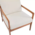 Fauteuil moderne du milieu du siècle, dossier haut, coussins inclus, 1 place, beige/gris clair, pieds en noyer