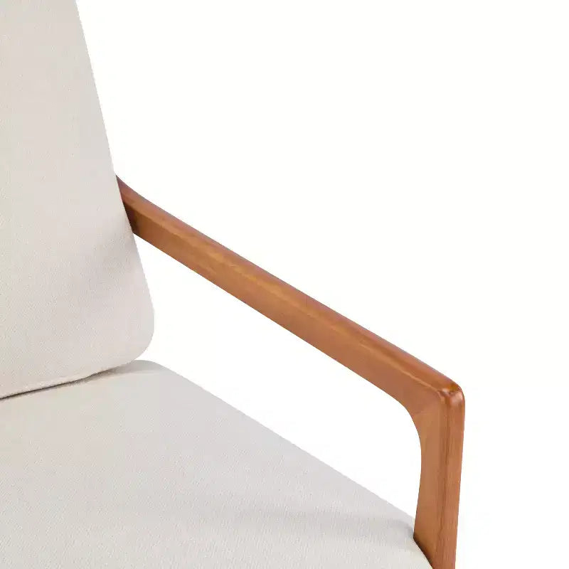 Fauteuil moderne du milieu du siècle, dossier haut, coussins inclus, 1 place, beige/gris clair, pieds en noyer