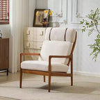 Fauteuil moderne du milieu du siècle, dossier haut, coussins inclus, 1 place, beige/gris clair, pieds en noyer