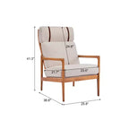 Fauteuil moderne du milieu du siècle, dossier haut, coussins inclus, 1 place, beige/gris clair, pieds en noyer