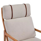 Fauteuil moderne du milieu du siècle, dossier haut, coussins inclus, 1 place, beige/gris clair, pieds en noyer