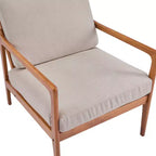 Fauteuil moderne du milieu du siècle, dossier haut, coussins inclus, 1 place, beige/gris clair, pieds en noyer