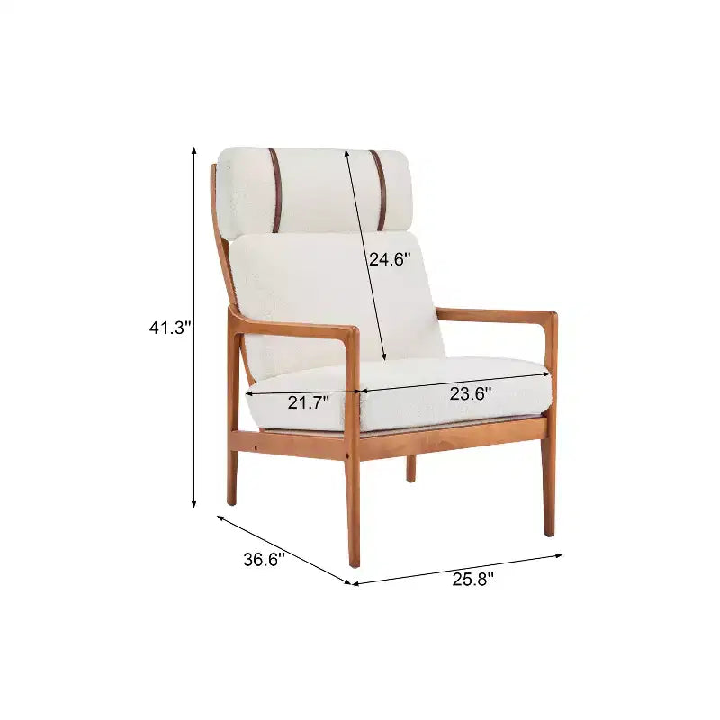 Fauteuil moderne du milieu du siècle, dossier haut, coussins inclus, 1 place, beige/gris clair, pieds en noyer