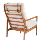Fauteuil moderne du milieu du siècle, dossier haut, coussins inclus, 1 place, beige/gris clair, pieds en noyer