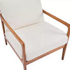 Fauteuil moderne du milieu du siècle, dossier haut, coussins inclus, 1 place, beige/gris clair, pieds en noyer