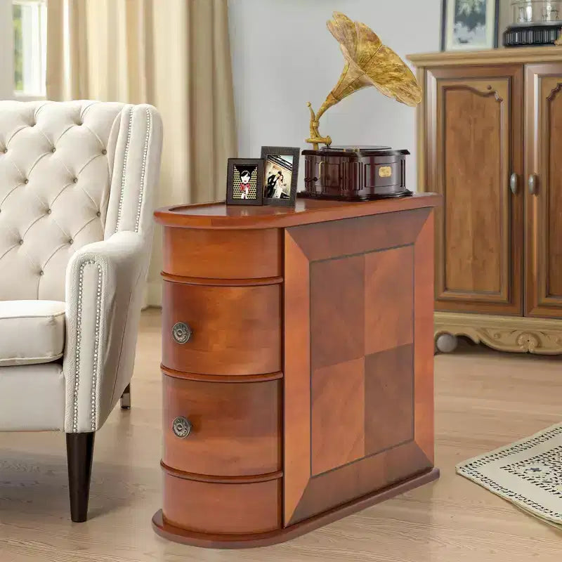 Table d'appoint haute en bois brun avec 2 tiroirs coulissants, simple