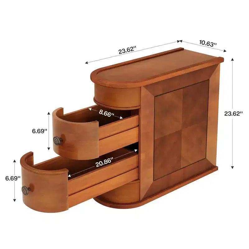 Table d'appoint haute en bois brun avec 2 tiroirs coulissants, simple