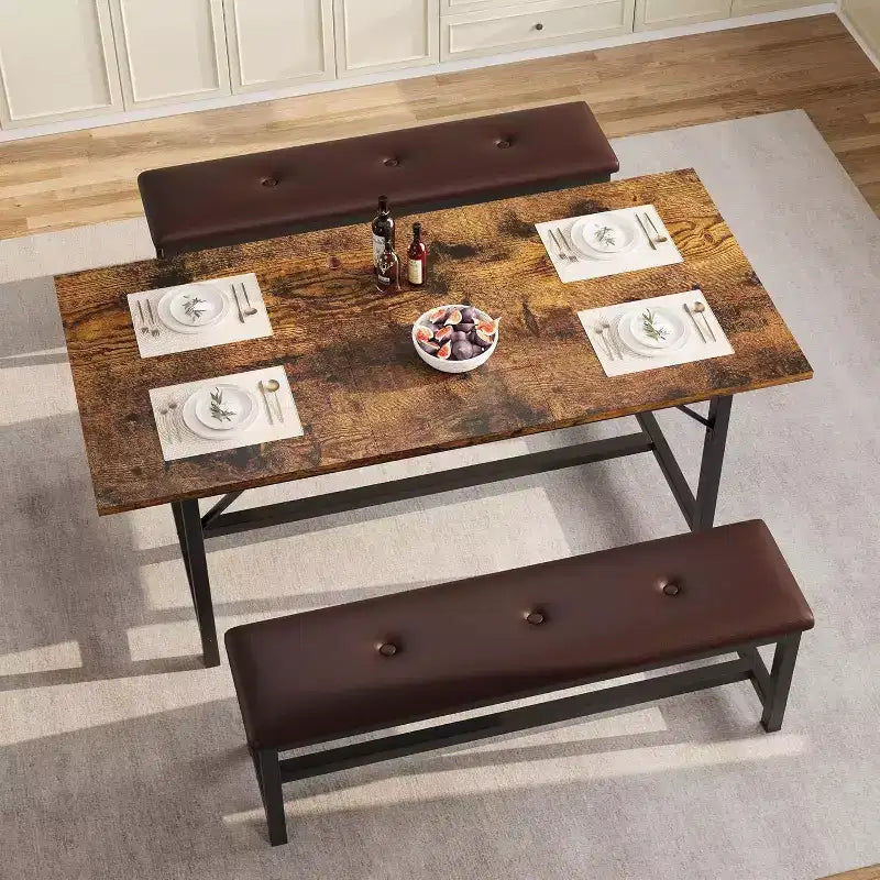 Table à manger extensible rectangulaire marron et noire pour 4 à 6 personnes