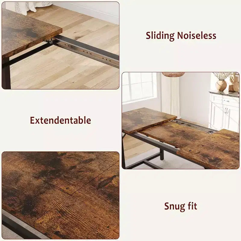Table à manger extensible rectangulaire marron et noire pour 4 à 6 personnes
