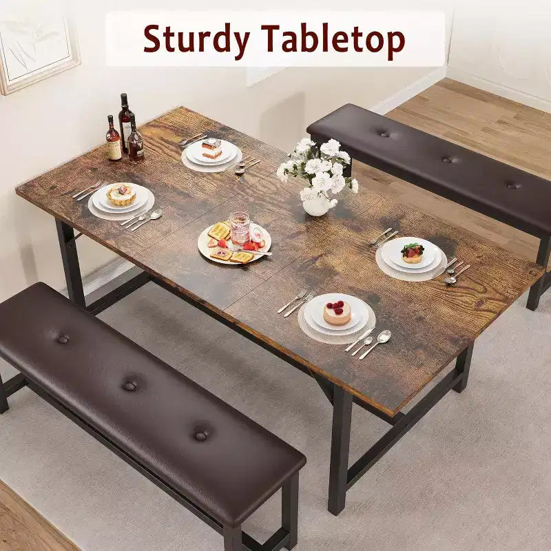 Table à manger extensible rectangulaire marron et noire pour 4 à 6 personnes