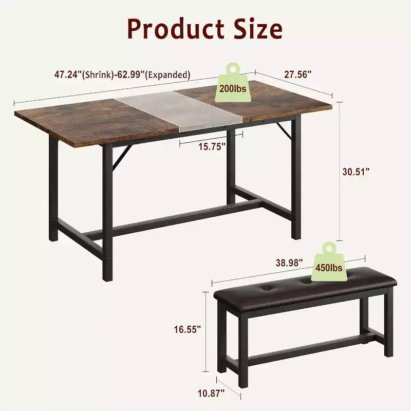 Table à manger extensible rectangulaire marron et noire pour 4 à 6 personnes