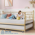 Lit de repos double en métal Noir/Doré/Rose/Violet/Blanc avec lit gigogne – Style canapé, 2 couchages