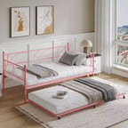 Lit de repos double en métal Noir/Doré/Rose/Violet/Blanc avec lit gigogne – Style canapé, 2 couchages