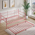 Lit de repos double en métal Noir/Doré/Rose/Violet/Blanc avec lit gigogne – Style canapé, 2 couchages