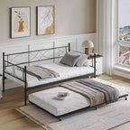 Lit de repos double en métal Noir/Doré/Rose/Violet/Blanc avec lit gigogne – Style canapé, 2 couchages
