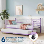 Lit de repos double en métal Noir/Doré/Rose/Violet/Blanc avec lit gigogne – Style canapé, 2 couchages