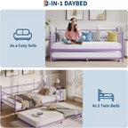 Lit de repos double en métal Noir/Doré/Rose/Violet/Blanc avec lit gigogne – Style canapé, 2 couchages