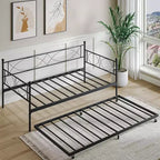 Lit de repos double en métal Noir/Doré/Rose/Violet/Blanc avec lit gigogne – Style canapé, 2 couchages