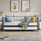 Acekool Twin Daybed, Metal Sofa Bed Frame with Steel Slats, Space-Saving Guest Bed for Bedroom