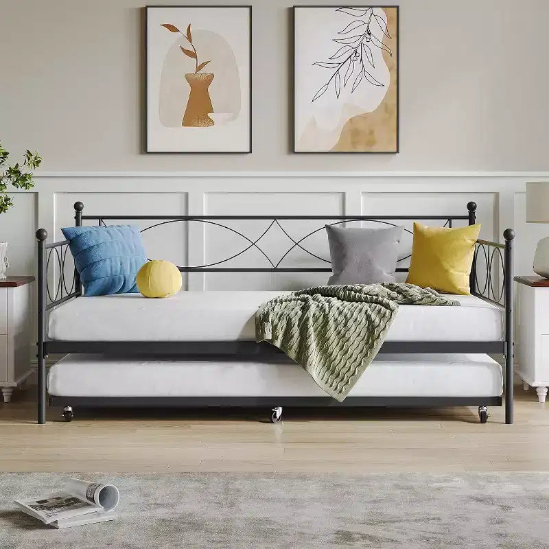 Acekool Twin Daybed, Metal Sofa Bed Frame with Steel Slats, Space-Saving Guest Bed for Bedroom