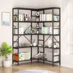 Étagère d'angle 5 niveaux en forme de L noir/gris, cadre métallique, usage individuel