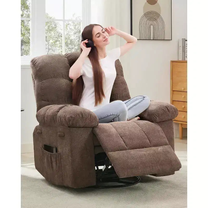 Fauteuil inclinable et pivotant/à bascule marron/vert/gris, fauteuil-planeur rembourré, 1 place