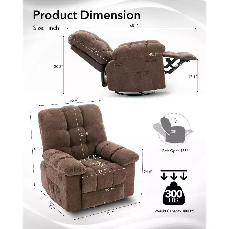 Fauteuil inclinable et pivotant/à bascule marron/vert/gris, fauteuil-planeur rembourré, 1 place