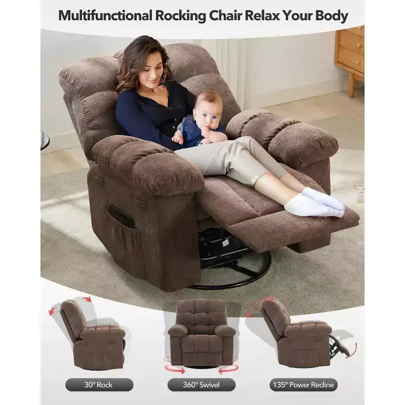 Fauteuil inclinable et pivotant/à bascule marron/vert/gris, fauteuil-planeur rembourré, 1 place