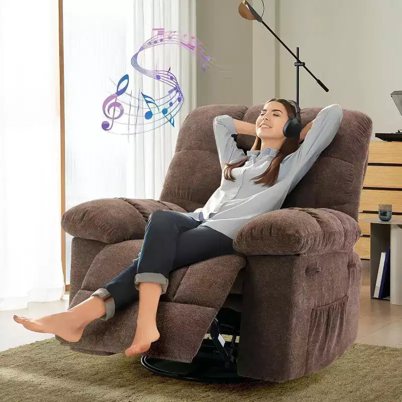 Fauteuil inclinable et pivotant/à bascule marron/vert/gris, fauteuil-planeur rembourré, 1 place