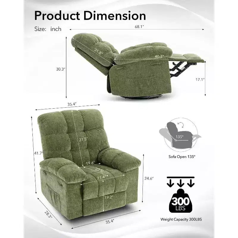 Fauteuil inclinable et pivotant/à bascule marron/vert/gris, fauteuil-planeur rembourré, 1 place