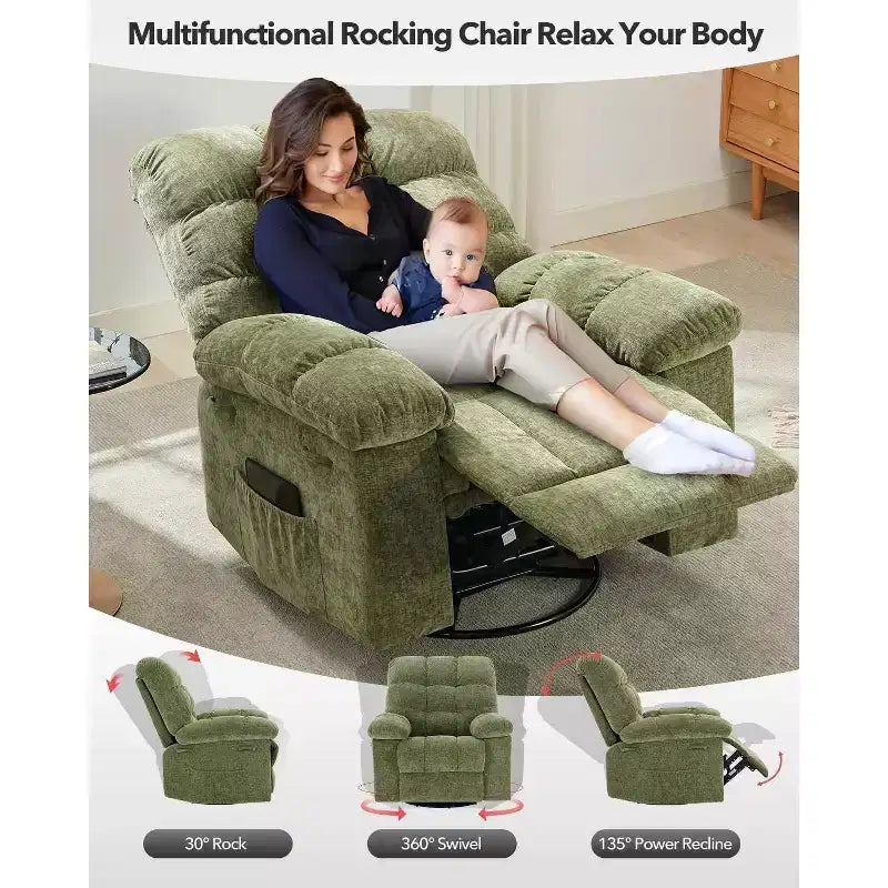 Fauteuil inclinable et pivotant/à bascule marron/vert/gris, fauteuil-planeur rembourré, 1 place