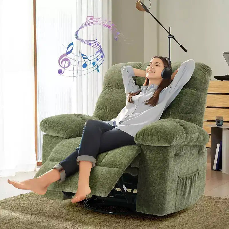 Fauteuil inclinable et pivotant/à bascule marron/vert/gris, fauteuil-planeur rembourré, 1 place