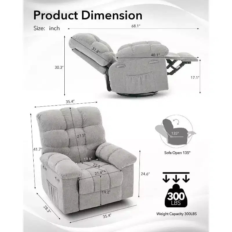 Fauteuil inclinable et pivotant/à bascule marron/vert/gris, fauteuil-planeur rembourré, 1 place