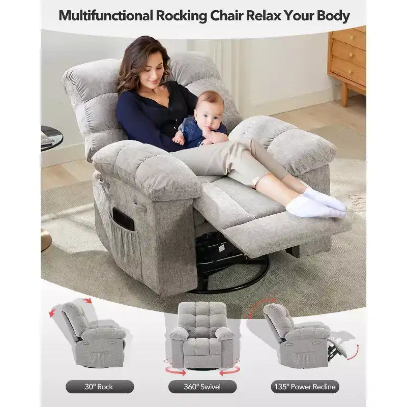 Fauteuil inclinable et pivotant/à bascule marron/vert/gris, fauteuil-planeur rembourré, 1 place