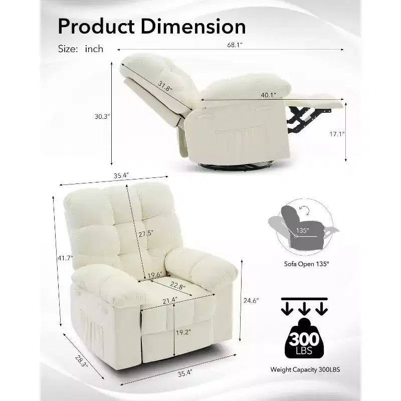 Fauteuil inclinable et pivotant/à bascule marron/vert/gris, fauteuil-planeur rembourré, 1 place