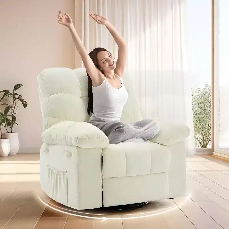 Fauteuil inclinable et pivotant/à bascule marron/vert/gris, fauteuil-planeur rembourré, 1 place