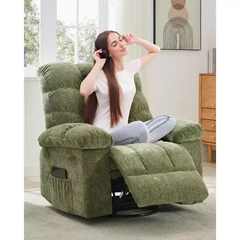 Fauteuil inclinable et pivotant/à bascule marron/vert/gris, fauteuil-planeur rembourré, 1 place