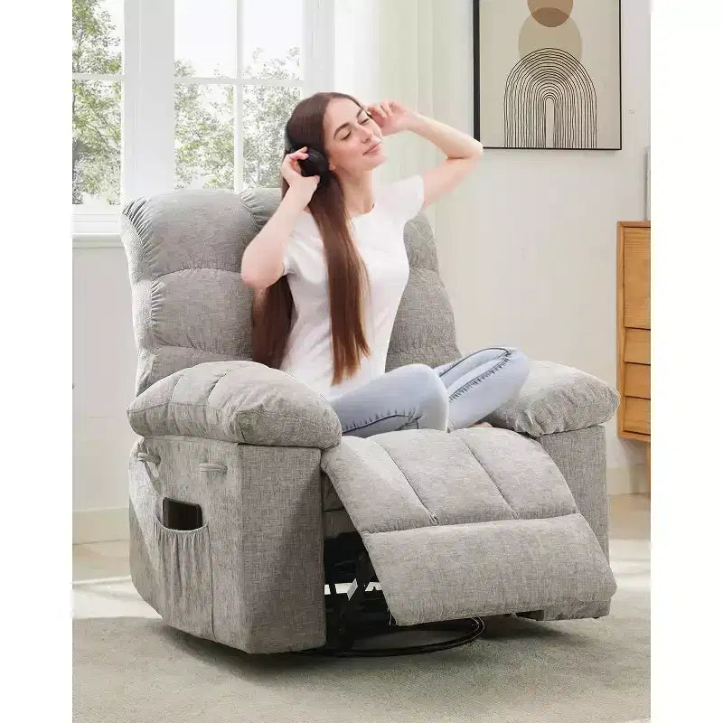 Fauteuil inclinable et pivotant/à bascule marron/vert/gris, fauteuil-planeur rembourré, 1 place