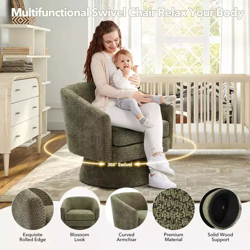 Fauteuil pivotant Chenille 360° avec rangement, une place – Beige / Vert / Gris / Rose