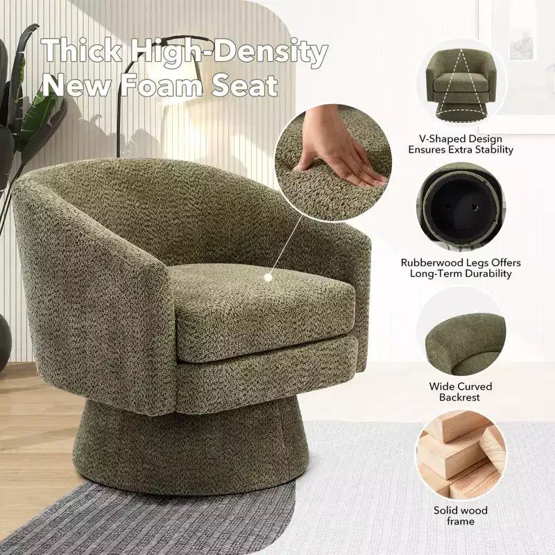 Fauteuil pivotant Chenille 360° avec rangement, une place – Beige / Vert / Gris / Rose