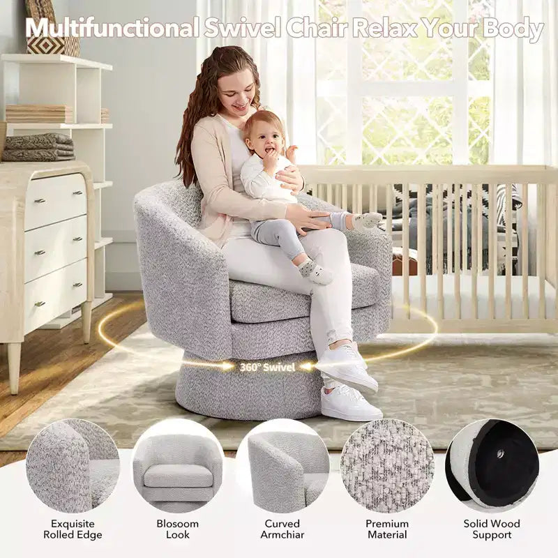 Fauteuil pivotant Chenille 360° avec rangement, une place – Beige / Vert / Gris / Rose