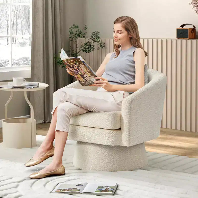 Swivel Accent Chair, 360 Chenille Swivel Lounge Reading Chair,Modern Single Sofa Lounge Armchair Club Chair with Storage Space