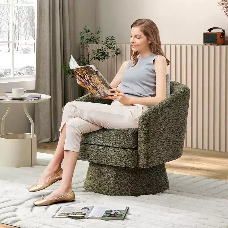 Fauteuil pivotant Chenille 360° avec rangement, une place – Beige / Vert / Gris / Rose