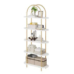 5-Tier Bookshelf, 71 Inch Tall Arched Bookcase, Metal Frame, Freestanding Display Rack, for Bedroom, Living Room, Gold & White