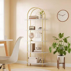 Étagère arquée à 5 niveaux, 180 cm de haut, Or et blanc, Fer + MDF, Individuel