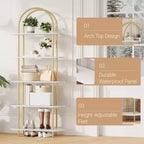 Étagère arquée à 5 niveaux, 180 cm de haut, Or et blanc, Fer + MDF, Individuel