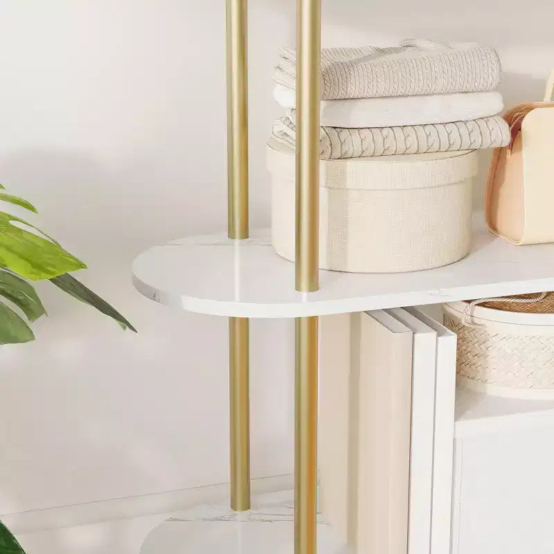 Étagère arquée à 5 niveaux, 180 cm de haut, Or et blanc, Fer + MDF, Individuel