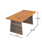 Ensemble de salle à manger d'extérieur en acacia et rotin marron rustique, 6 places